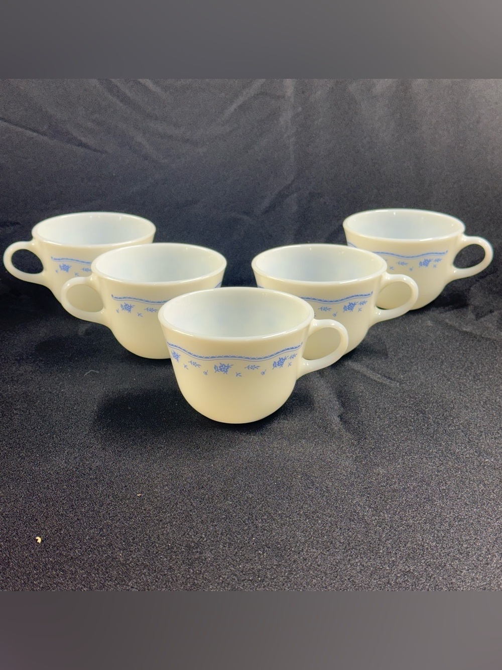 Vintage Pyrex MCM Morning Blue Milk Glass Tea/Coffee Cups Set of 5 EXCELLENT!